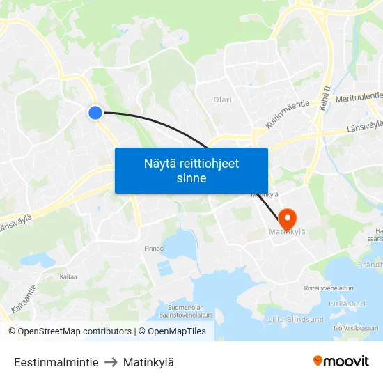 Eestinmalmintie to Matinkylä map