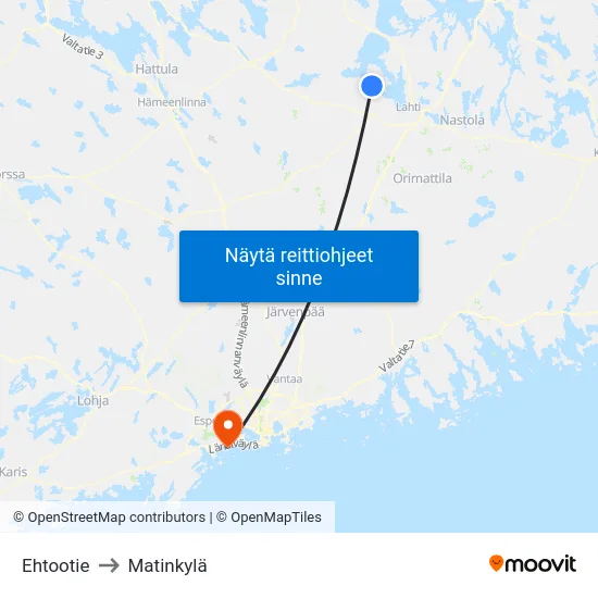 Ehtootie to Matinkylä map