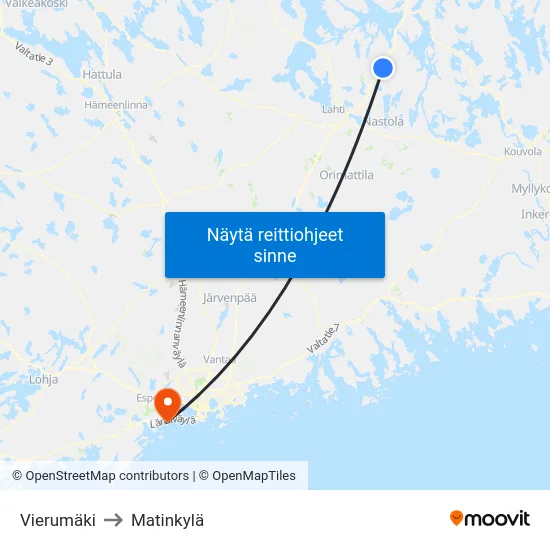 Vierumäki to Matinkylä map