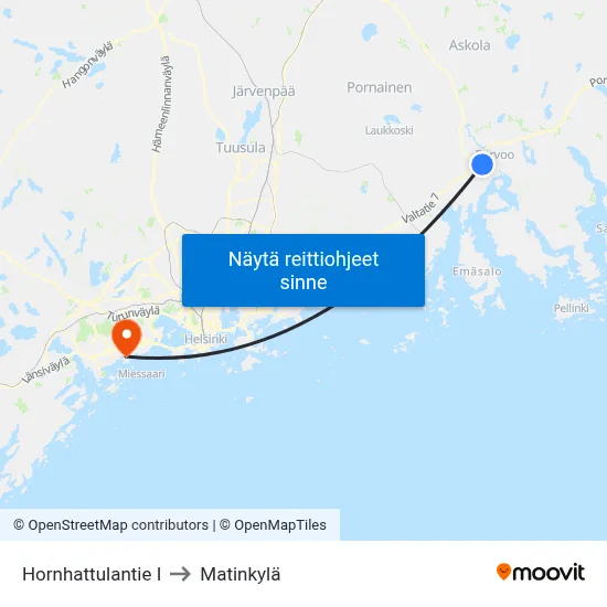 Hornhattulantie I to Matinkylä map
