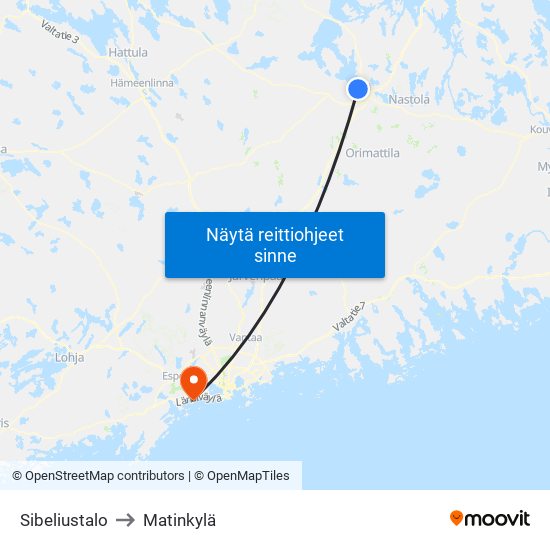 Sibeliustalo to Matinkylä map