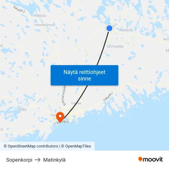 Sopenkorpi to Matinkylä map