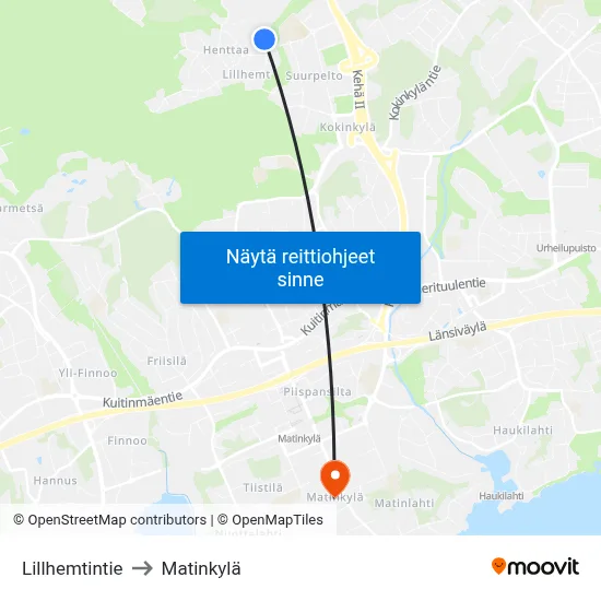 Lillhemtintie to Matinkylä map