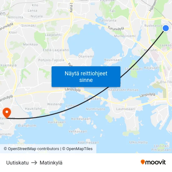 Uutiskatu to Matinkylä map