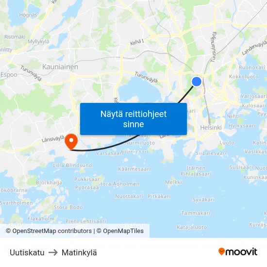 Uutiskatu to Matinkylä map