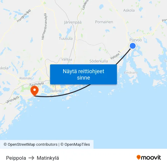 Peippola to Matinkylä map