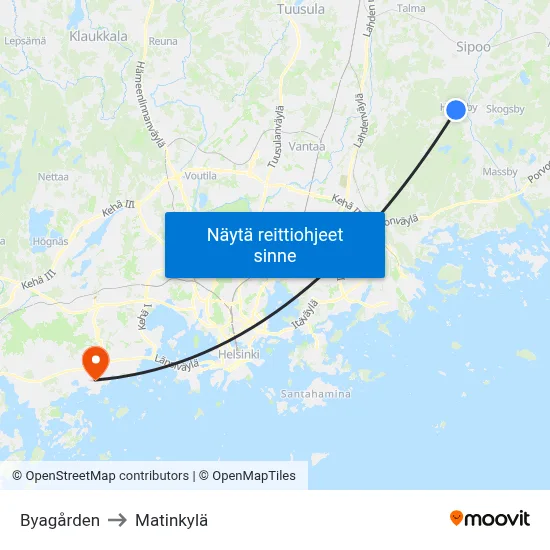 Byagården to Matinkylä map