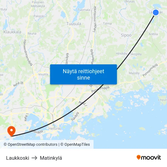 Laukkoski to Matinkylä map