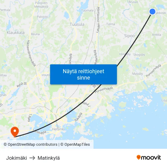 Jokimäki to Matinkylä map