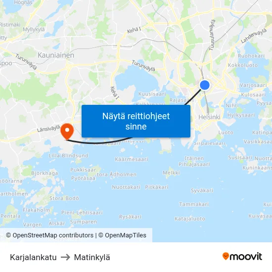 Karjalankatu to Matinkylä map