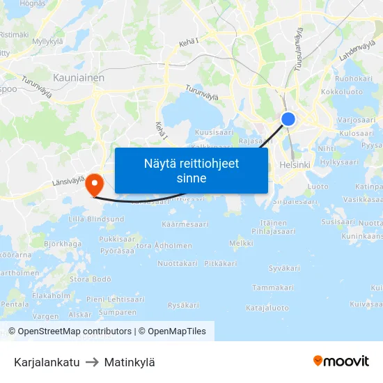 Karjalankatu to Matinkylä map