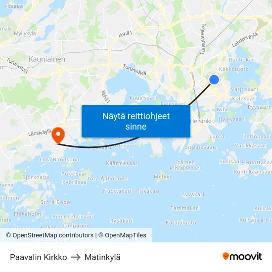 Paavalin Kirkko to Matinkylä map