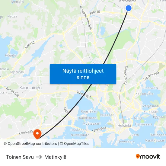 Toinen Savu to Matinkylä map