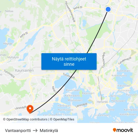 Vantaanportti to Matinkylä map
