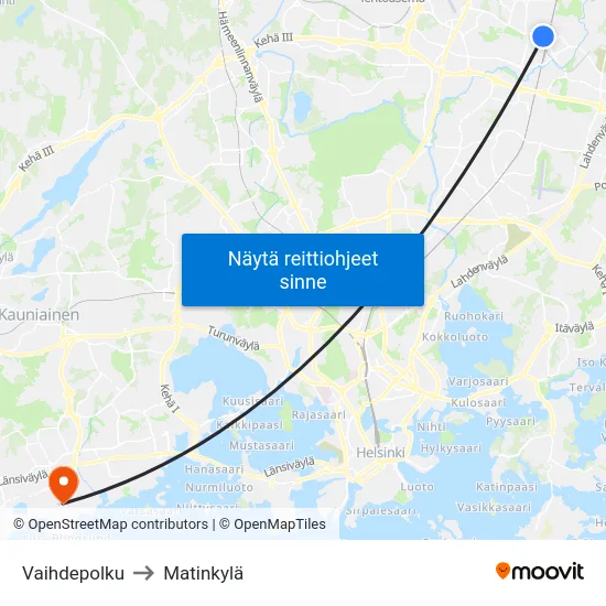 Vaihdepolku to Matinkylä map