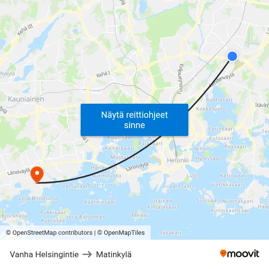 Vanha Helsingintie to Matinkylä map