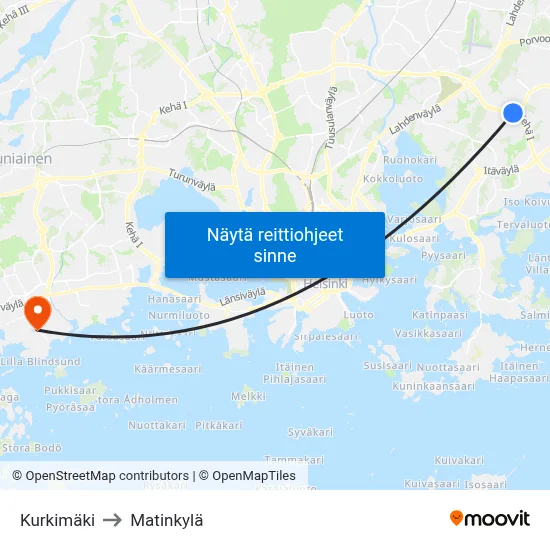 Kurkimäki to Matinkylä map