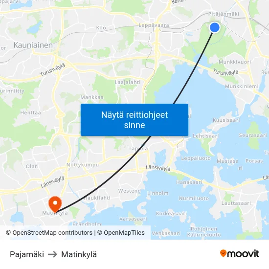 Pajamäki to Matinkylä map