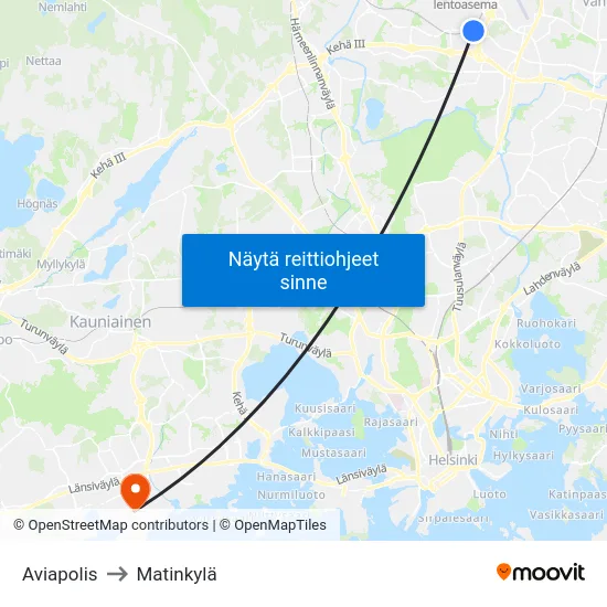 Aviapolis to Matinkylä map