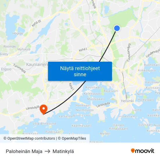 Paloheinän Maja to Matinkylä map