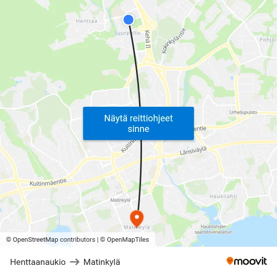 Henttaanaukio | 🏫🌳 to Matinkylä map
