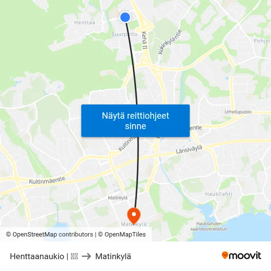 Henttaanaukio | 🏫🌳 to Matinkylä map