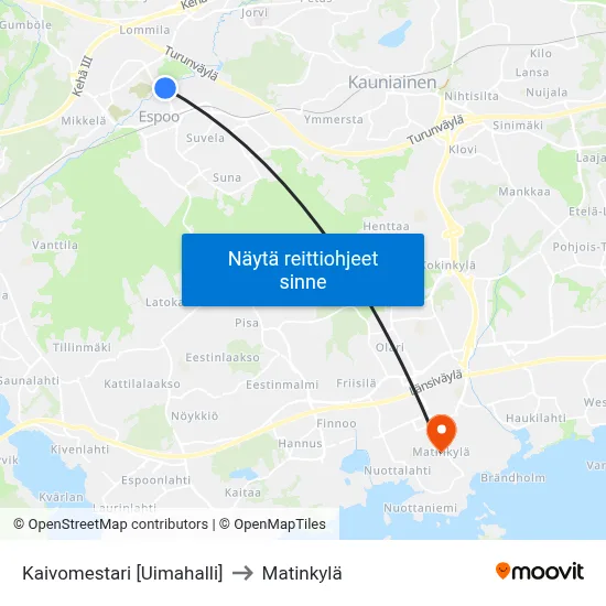 Kaivomestari [Uimahalli] to Matinkylä map
