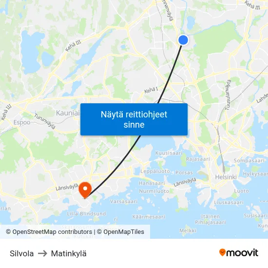Silvola to Matinkylä map