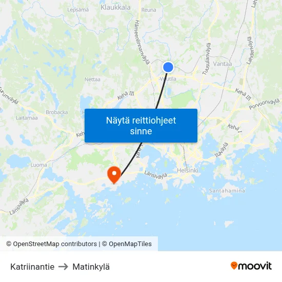 Katriinantie to Matinkylä map