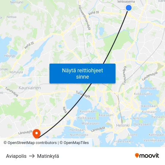 Aviapolis to Matinkylä map