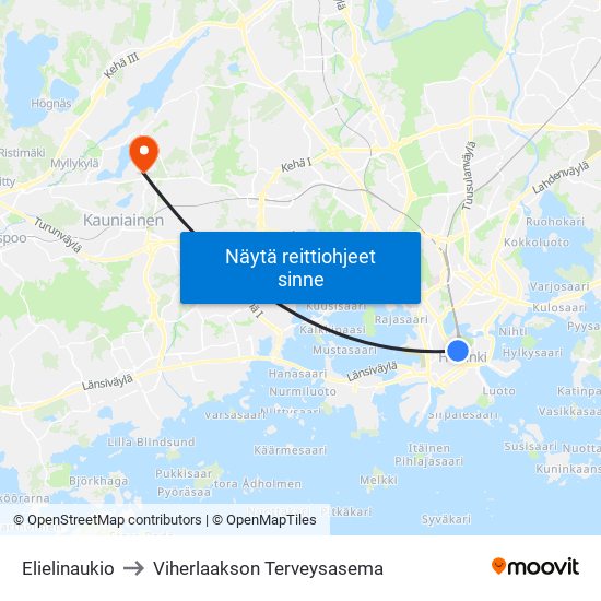 Elielinaukio to Viherlaakson Terveysasema map