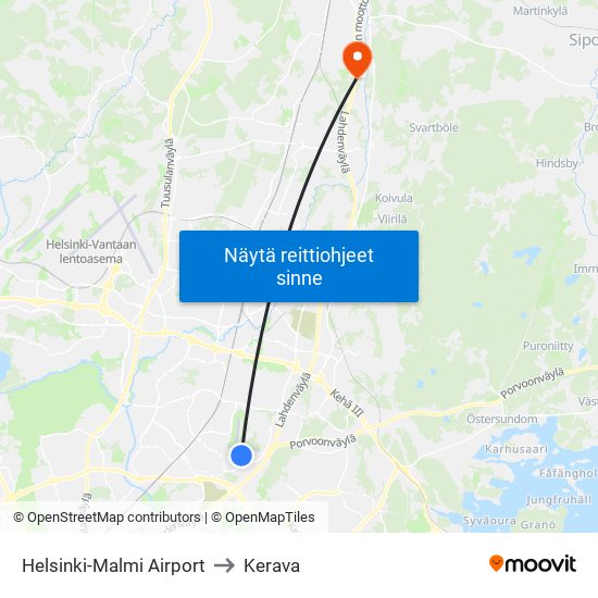 Helsinki-Malmi Airport to Kerava map