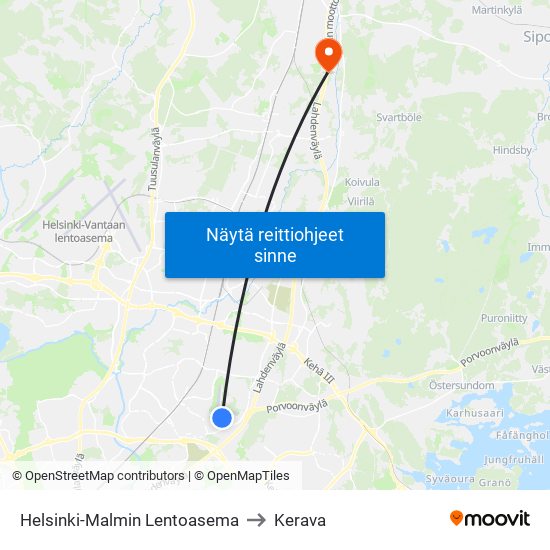 Helsinki-Malmin Lentoasema to Kerava map