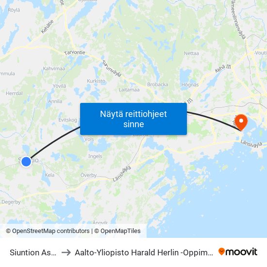 Siuntion Asema to Aalto-Yliopisto Harald Herlin -Oppimiskeskus map