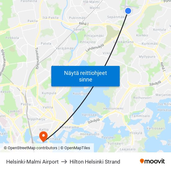 Helsinki-Malmi Airport to Hilton Helsinki Strand map