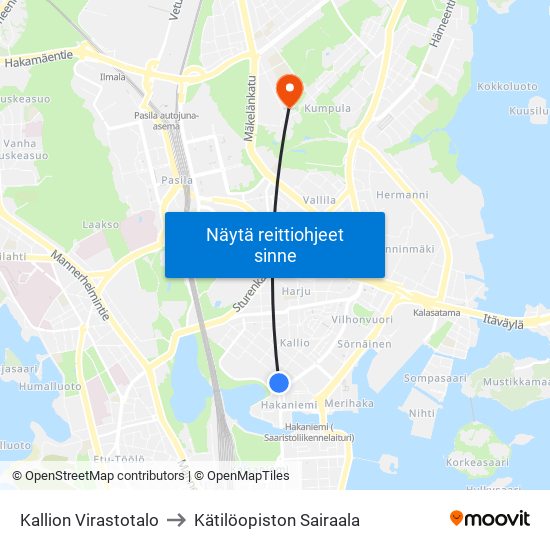 Kallion Virastotalo to Kätilöopiston Sairaala map