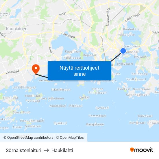 Sörnäistenlaituri to Haukilahti map