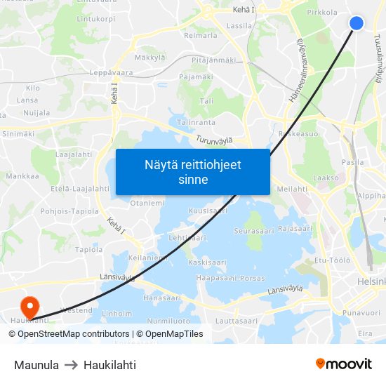 Maunula to Haukilahti map