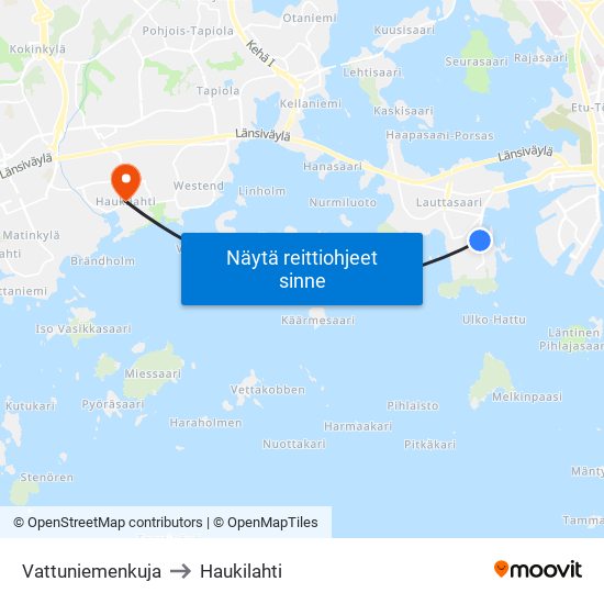 Vattuniemenkuja to Haukilahti map