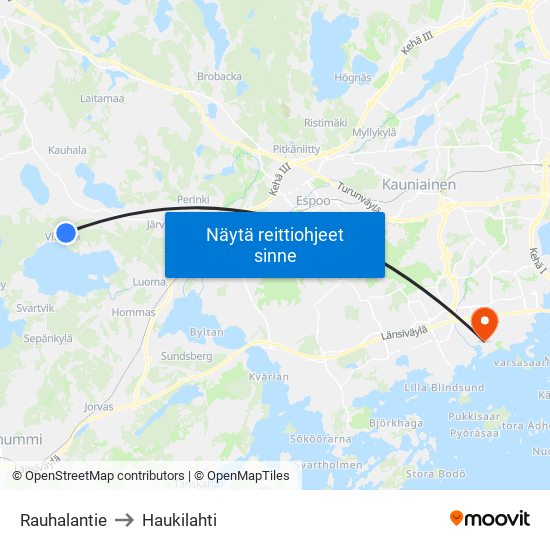 Rauhalantie to Haukilahti map