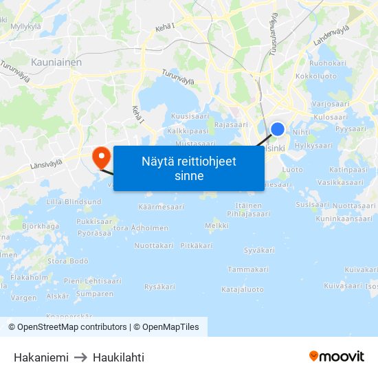 Hakaniemi to Haukilahti map