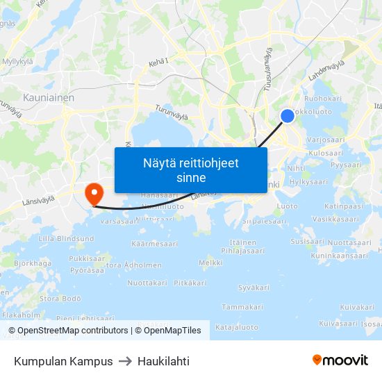 Kumpulan Kampus to Haukilahti map