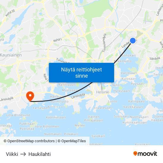 Viikki to Haukilahti map