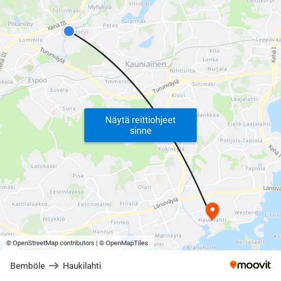 Bemböle to Haukilahti map