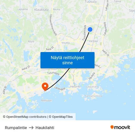 Rumpalintie to Haukilahti map