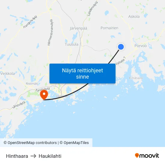 Hinthaara to Haukilahti map