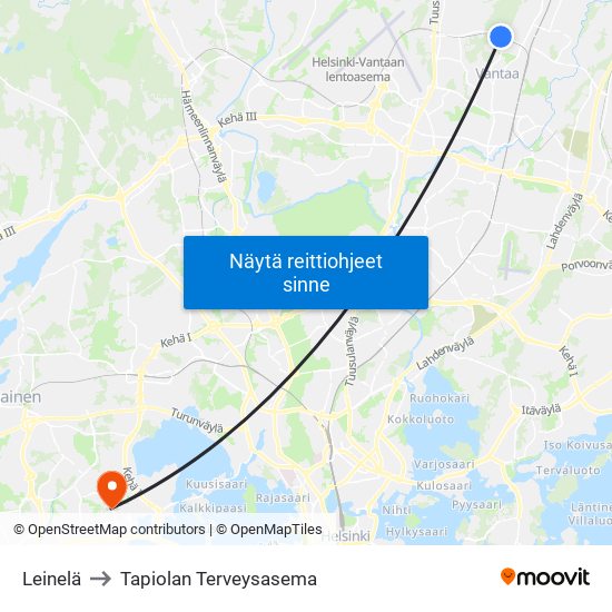 Leinelä to Tapiolan Terveysasema map