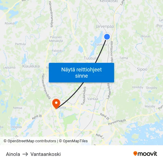 Ainola to Vantaankoski map