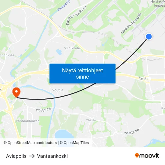Aviapolis to Vantaankoski map