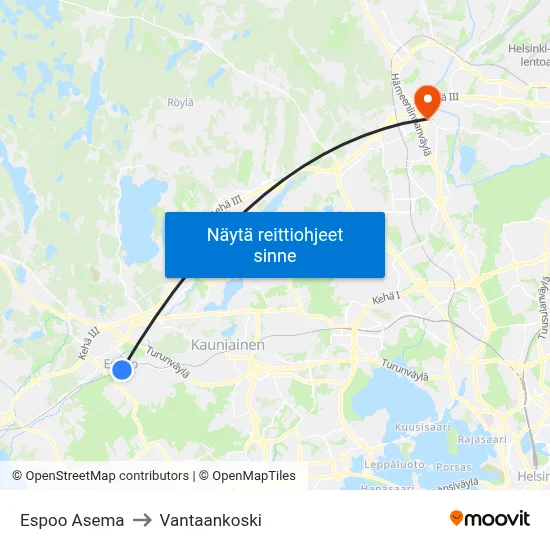 Espoo Asema to Vantaankoski map